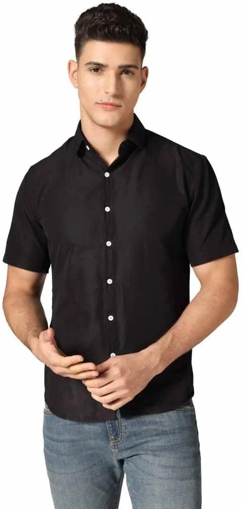 پیراهن مردانه GRECIILOOKS، ترکیب ریون، مدل معمولی (مشکی، بزرگ)