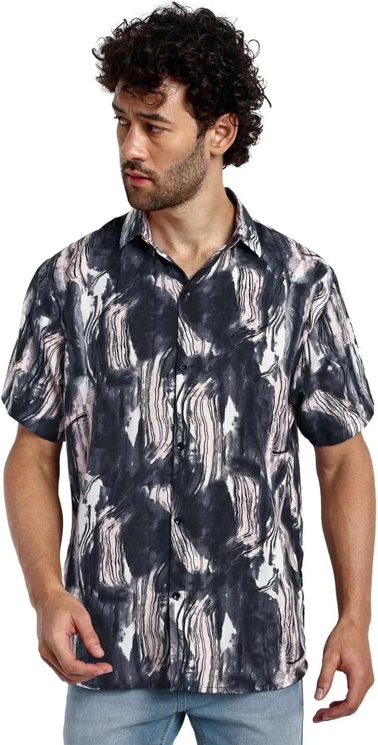 پیراهن مردانه نخی آستین کوتاه GRECIILOOKS، مدل معمولی (مشکی، سایز کوچک)