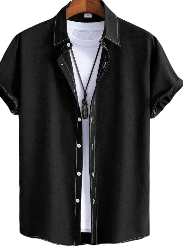 پیراهن مردانه GRECIILOOKS، ترکیب ریون، مدل معمولی (مشکی، بزرگ)