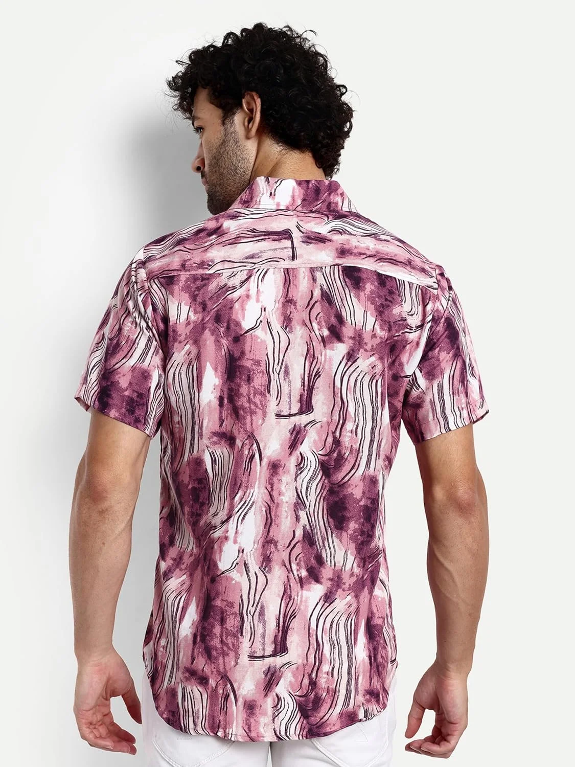 GRECIILOOKS طرح هندسی مناسب استفاده روزمره و شیک، آستین کوتاه، پیراهن رسمی مردانه (GL-MS-6059_Pink)