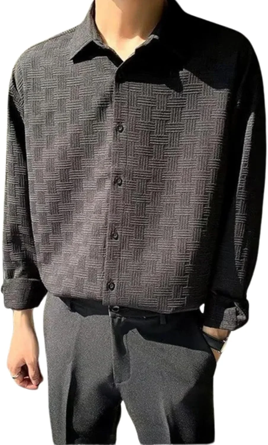 پیراهن مردانه مشکی بافت دار غیر رسمی GRECIILOOKS