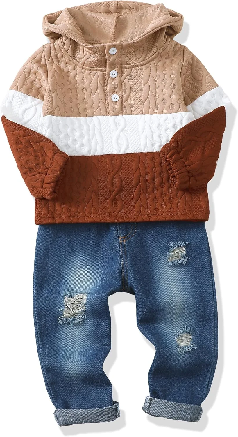 XUANHAO لباس پسرانه بچه گانه پاییز زمستان، ست لباس پسرانه شامل هودی رنگی، سوییشرت و شلوار جین