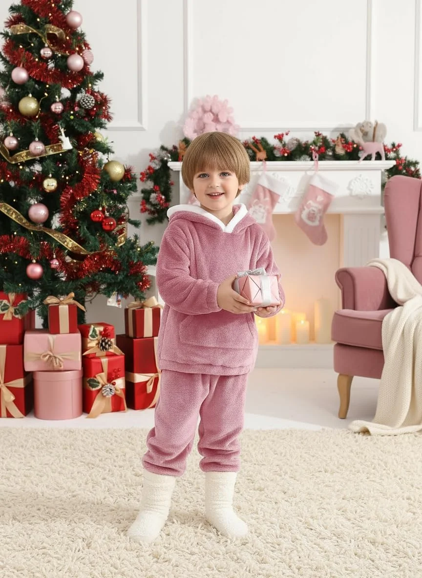 ست لباس گرم پشمی پسرانه WISREMT مناسب پاییز و زمستان، شامل هودی و شلوار گرم و نرم، سایز 1 تا 5 سال