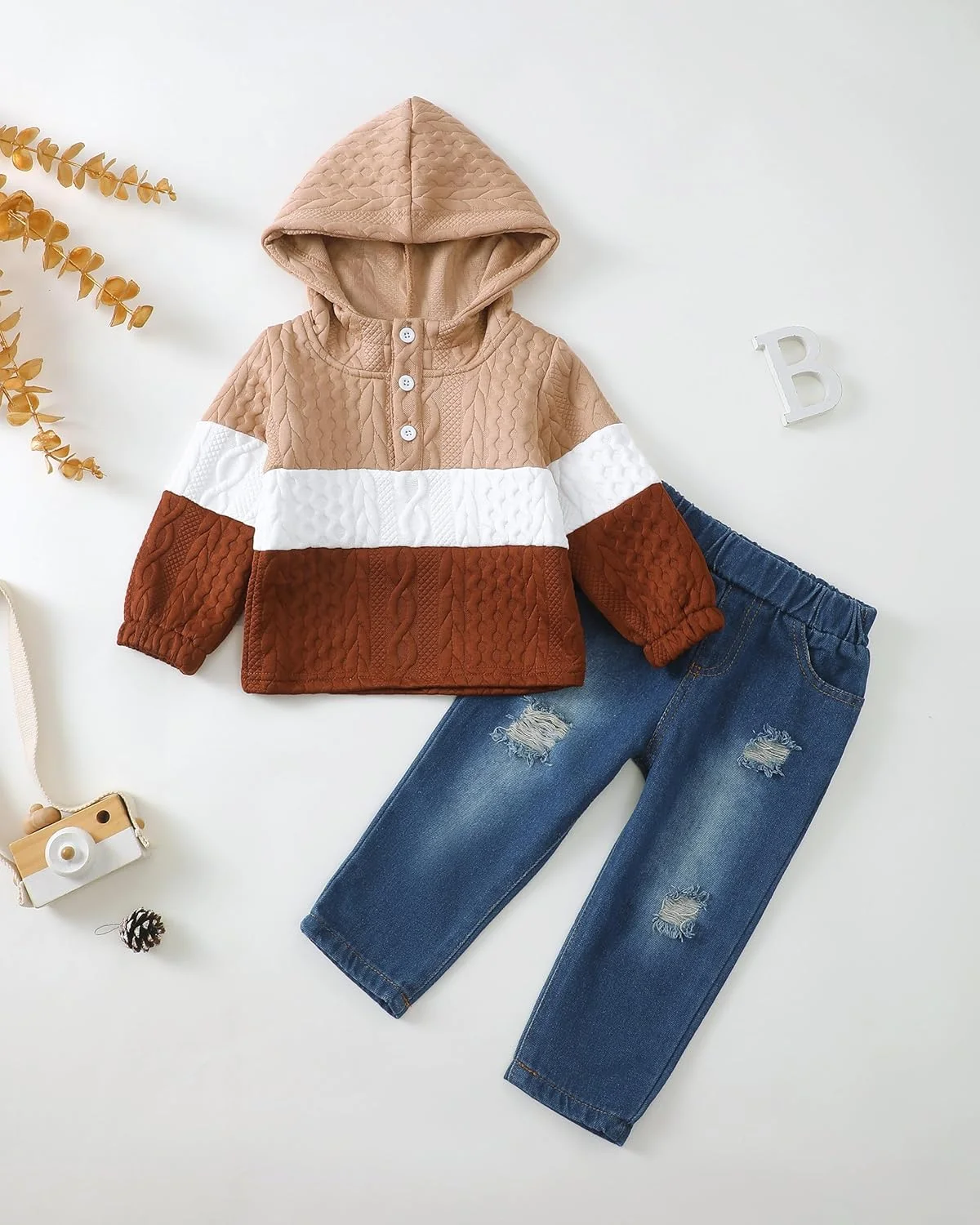 XUANHAO لباس پسرانه بچه گانه پاییز زمستان، ست لباس پسرانه شامل هودی رنگی، سوییشرت و شلوار جین