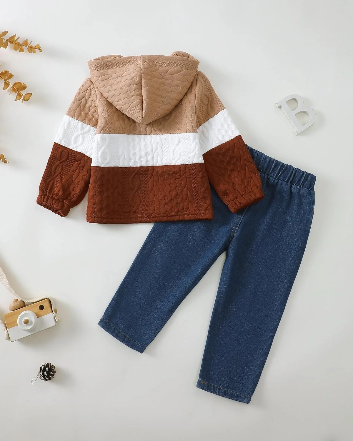 XUANHAO لباس پسرانه بچه گانه پاییز زمستان، ست لباس پسرانه شامل هودی رنگی، سوییشرت و شلوار جین