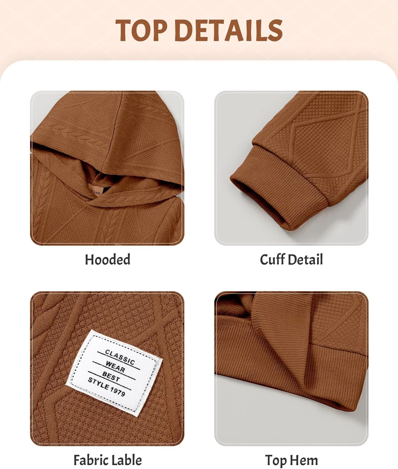 ست لباس پسرانه بچه گانه ZOEREA، هودی آستین بلند و شلوار، رنگ ثابت، سایز 1 تا 5 سال