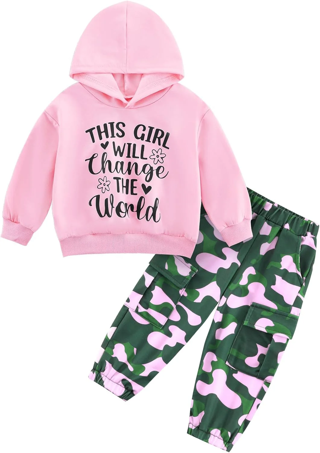 Weixinbuy ست لباس ورزشی استتاری پسرانه و دخترانه، هودی آستین بلند با چاپ حروف و شلوار استتاری