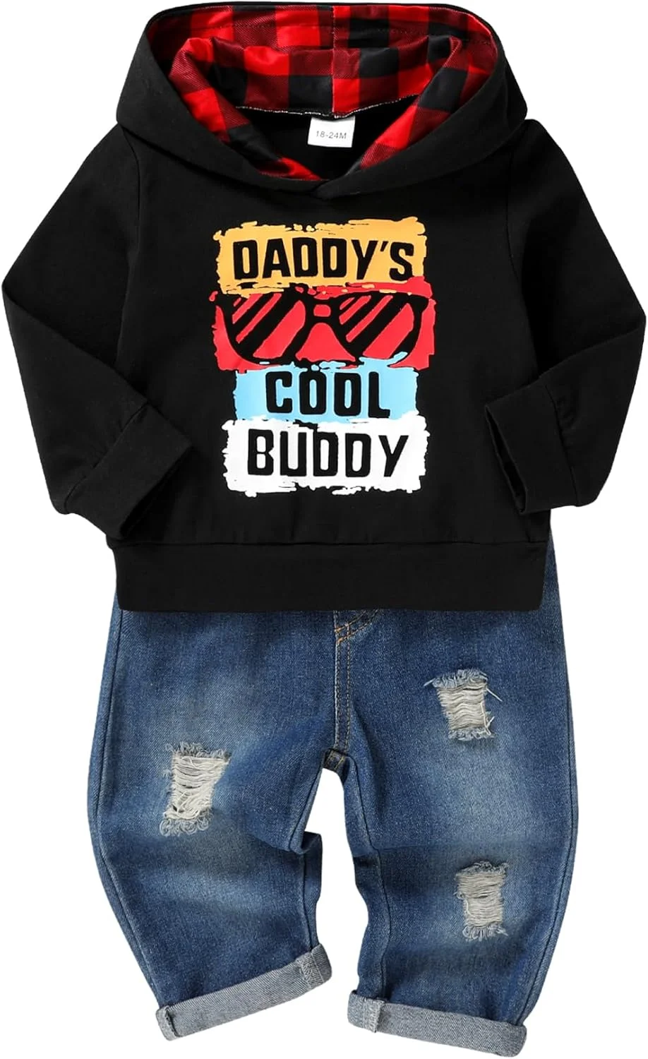 ست لباس پسرانه بچه گانه YOUNGER TREE، هودی آستین بلند طرح دار + شلوار جین زاپ دار