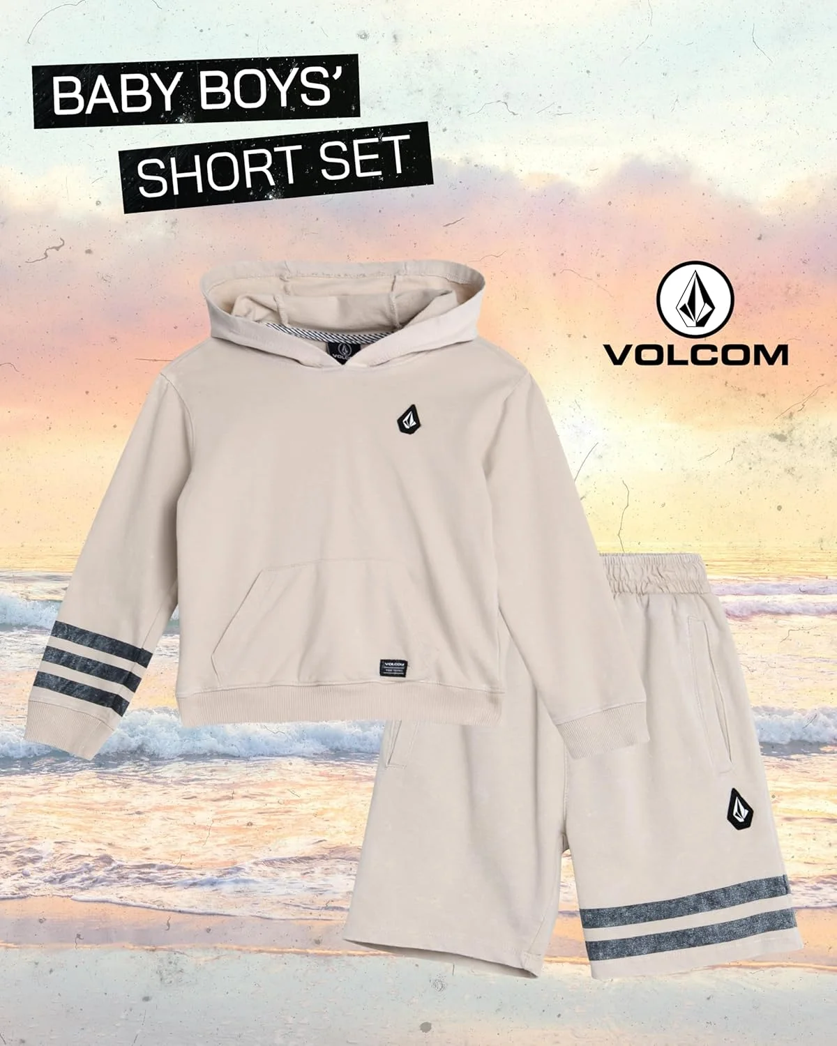 ست لباس ورزشی پسرانه Volcom - هودی آستین کوتاه و شلوارک تری فرانسوی - ست شلوارک برای نوزادان پسر