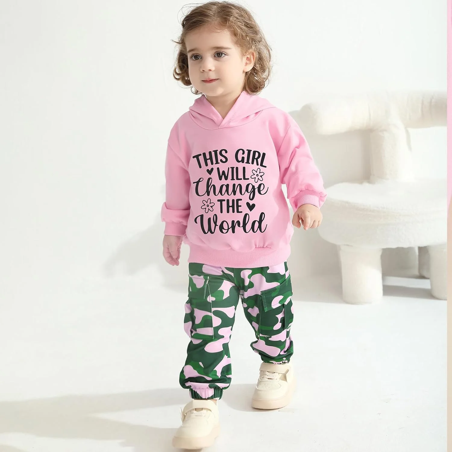 Weixinbuy ست لباس ورزشی استتاری پسرانه و دخترانه، هودی آستین بلند با چاپ حروف و شلوار استتاری