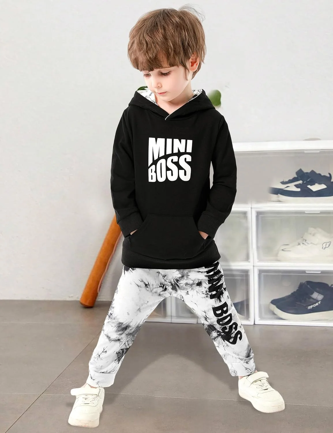 لباس زمستانی پسرانه، لباس پسرانه با هودی طرح دایناسور و شلوار، ست دو تکه