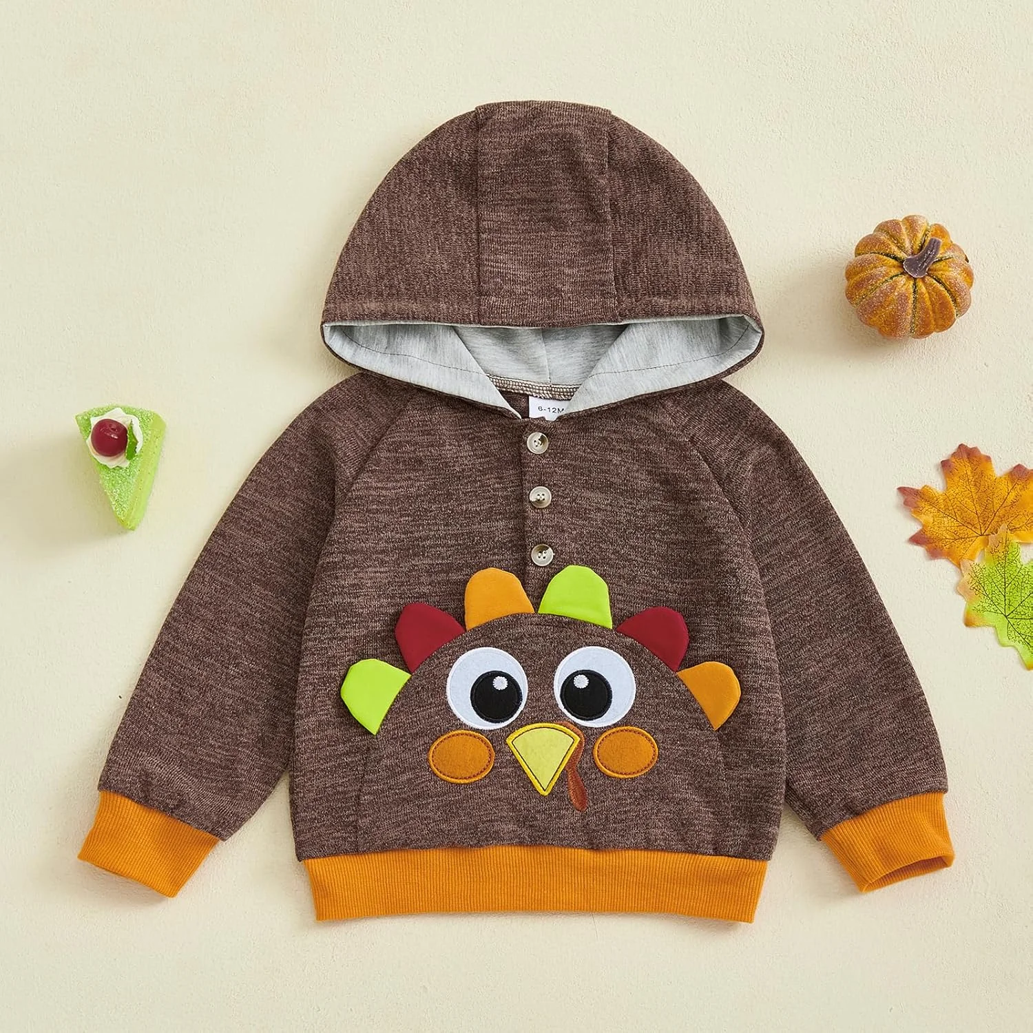 لباس نوزاد پسرانه برای شکرگزاری، بلوز آستین بلند بوقلمون، اولین لباس شکرگزاری پسرانه، هودی پاییزی