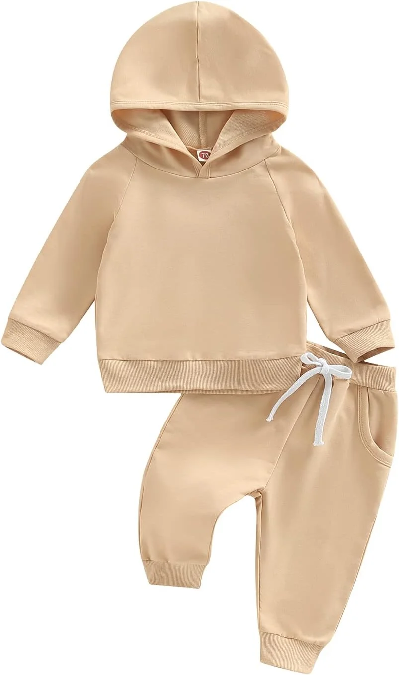 ست لباس ورزشی پسرانه بچه گانه، هودی و شلوار گرمکن رنگ ثابت، مناسب فصل بهار و پاییز