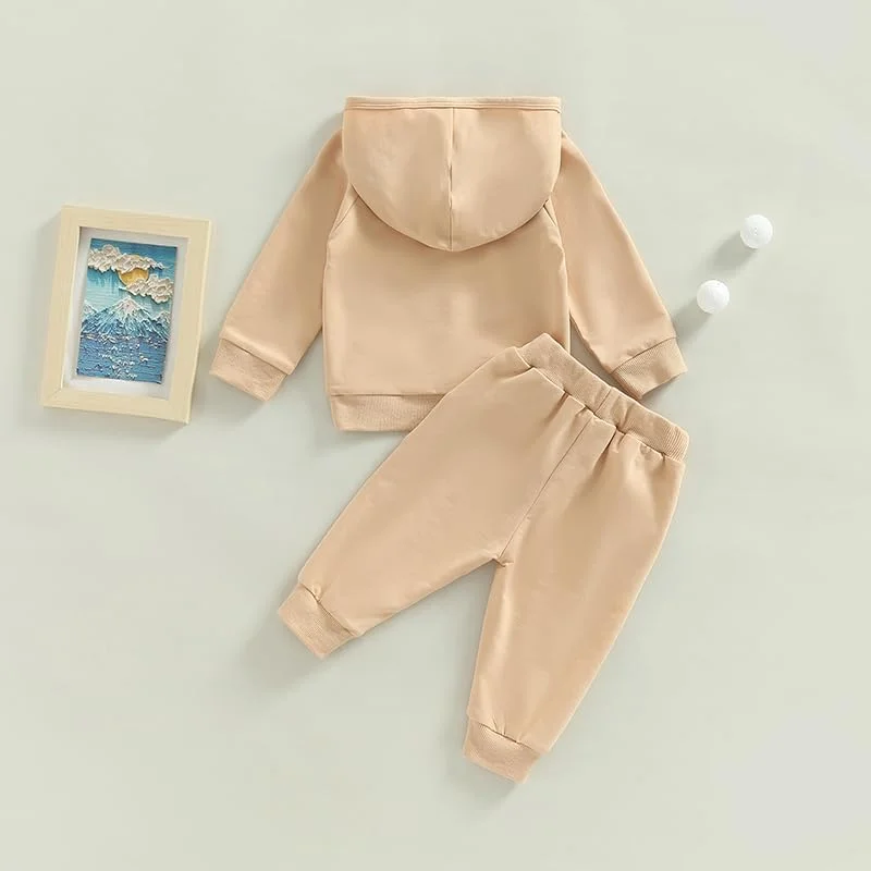 ست لباس ورزشی پسرانه بچه گانه، هودی و شلوار گرمکن رنگ ثابت، مناسب فصل بهار و پاییز