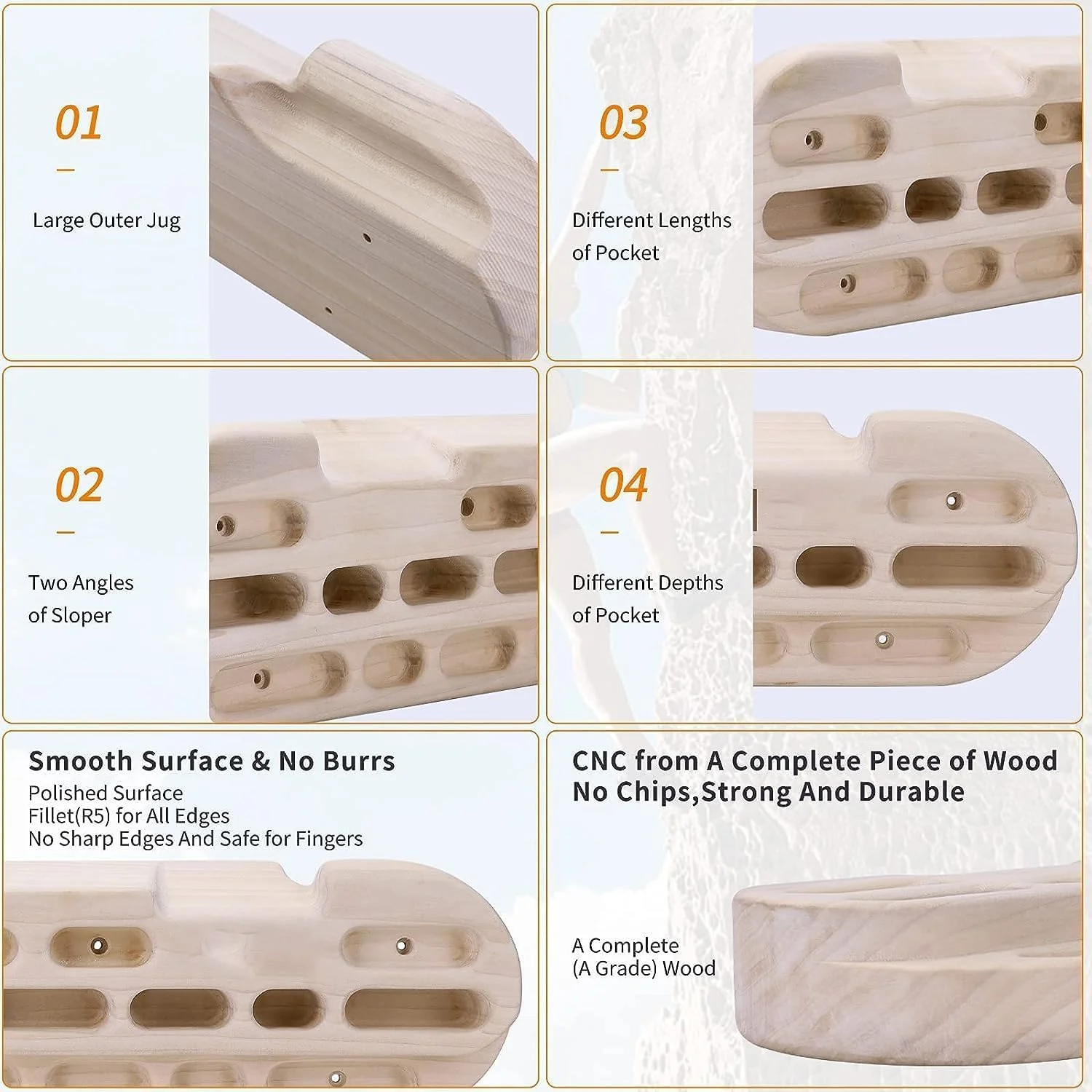 تخته تمرین صخره نوردی THE WHITE SHOP، تخته انگشتی صخره نوردی با دستگیره های بزرگ، شیب دار و لبه دار، حفره هایی به عنوان ایستگاه تمرین نصب شده روی در، میله بارفیکس صخره نوردی