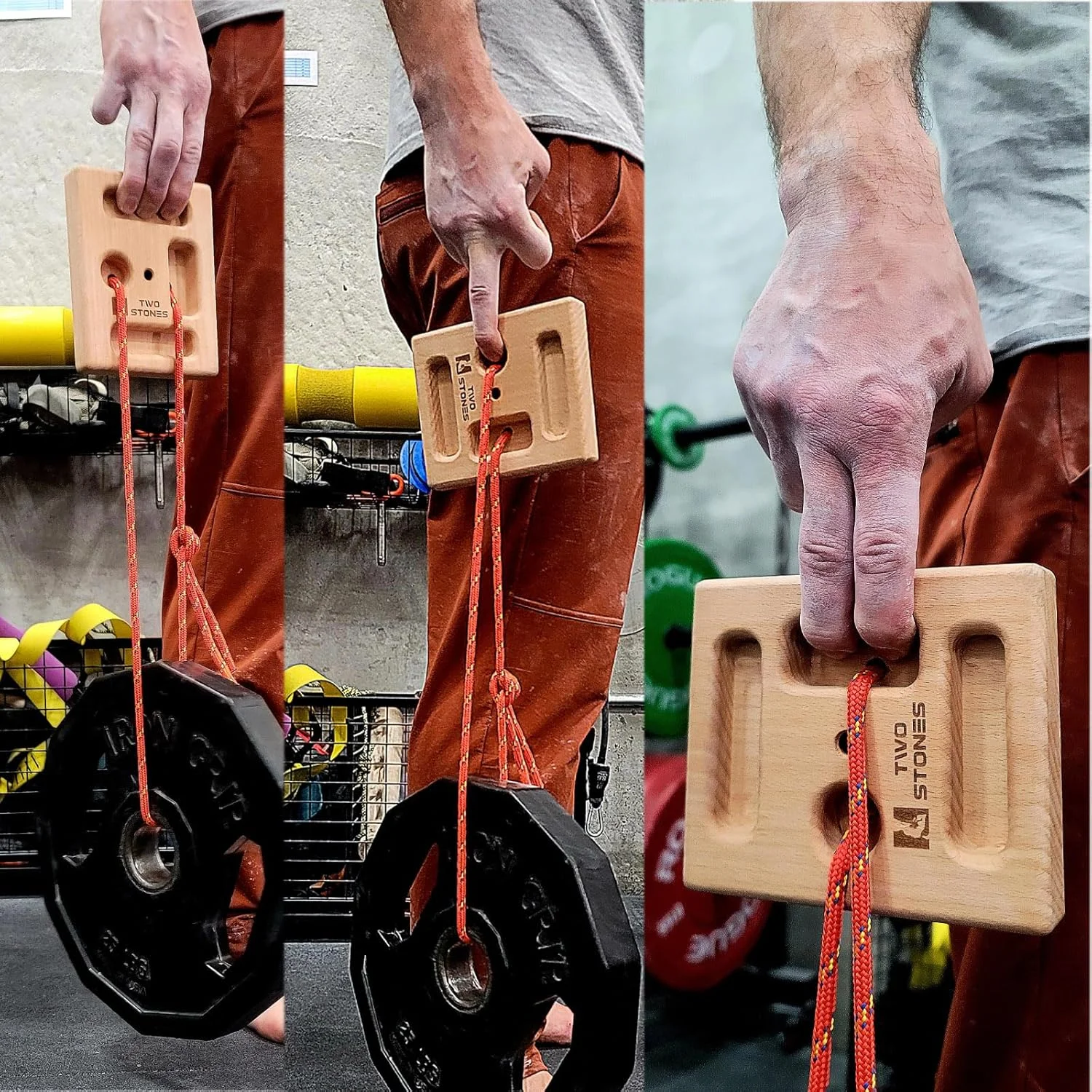 TWO STONES Rock Climbing Training Pinch Block, Finger Grips Hanging Pinch Grip with Edges and Pockets