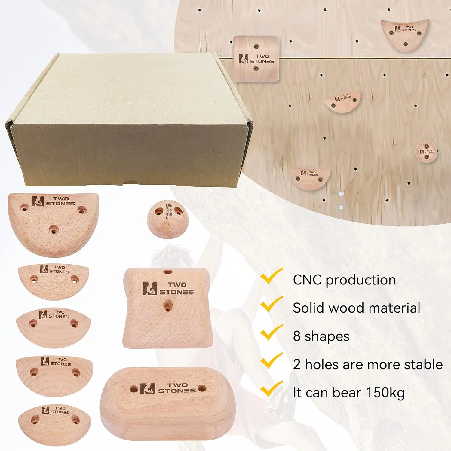 گیره های سنگ نوردی چوبی TWO STONES برای کودکان و بزرگسالان | گیره های سنگ نوردی چوبی برای دیوار سنگ نوردی کودکان و باشگاه ها | مجموعه متنوع گیره های دستی پیچ دار با لوازم نصب