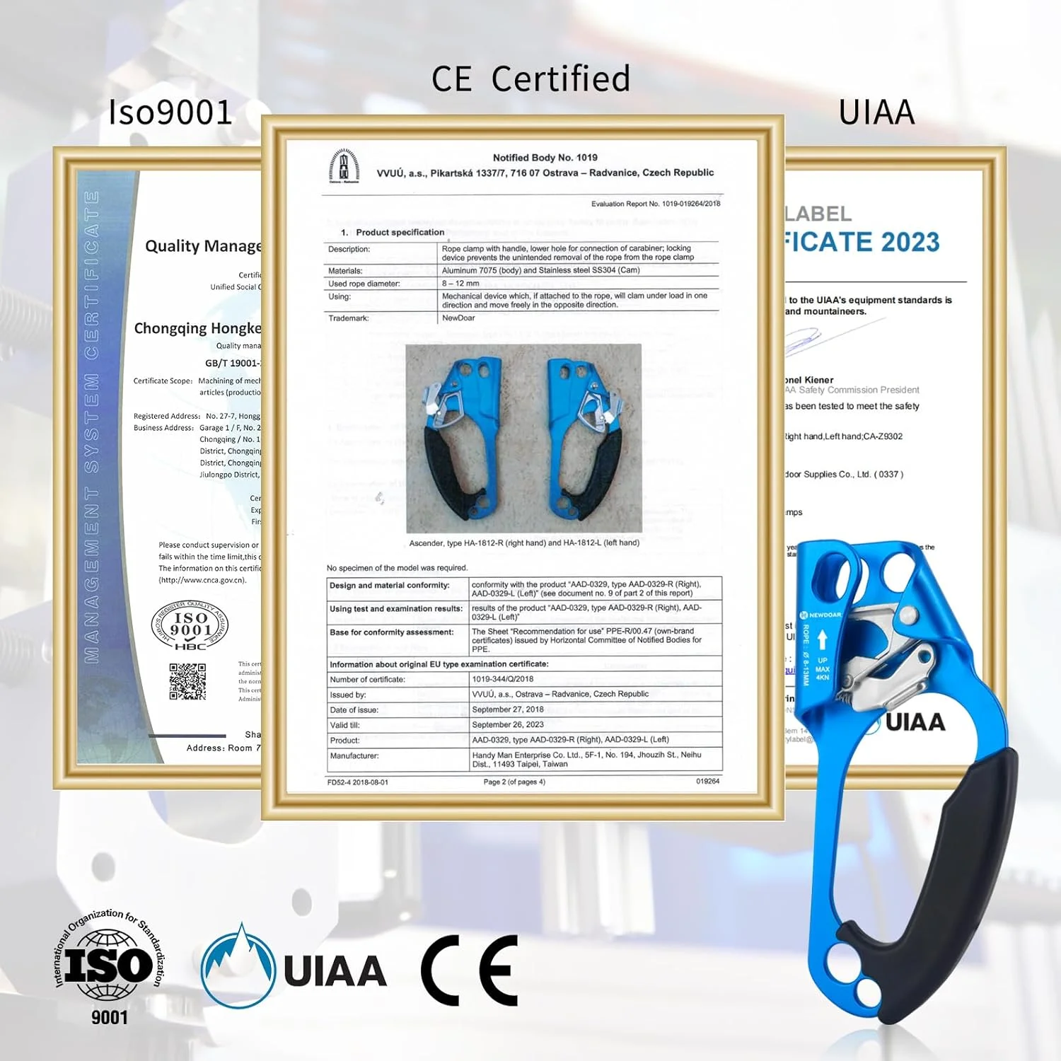 صعود کننده دستی راست NewDoar، تجهیزات صخره نوردی و درخت نوردی، گیره طناب دارای گواهی CE برای طناب 8 تا 13 میلی متر (دست راست)