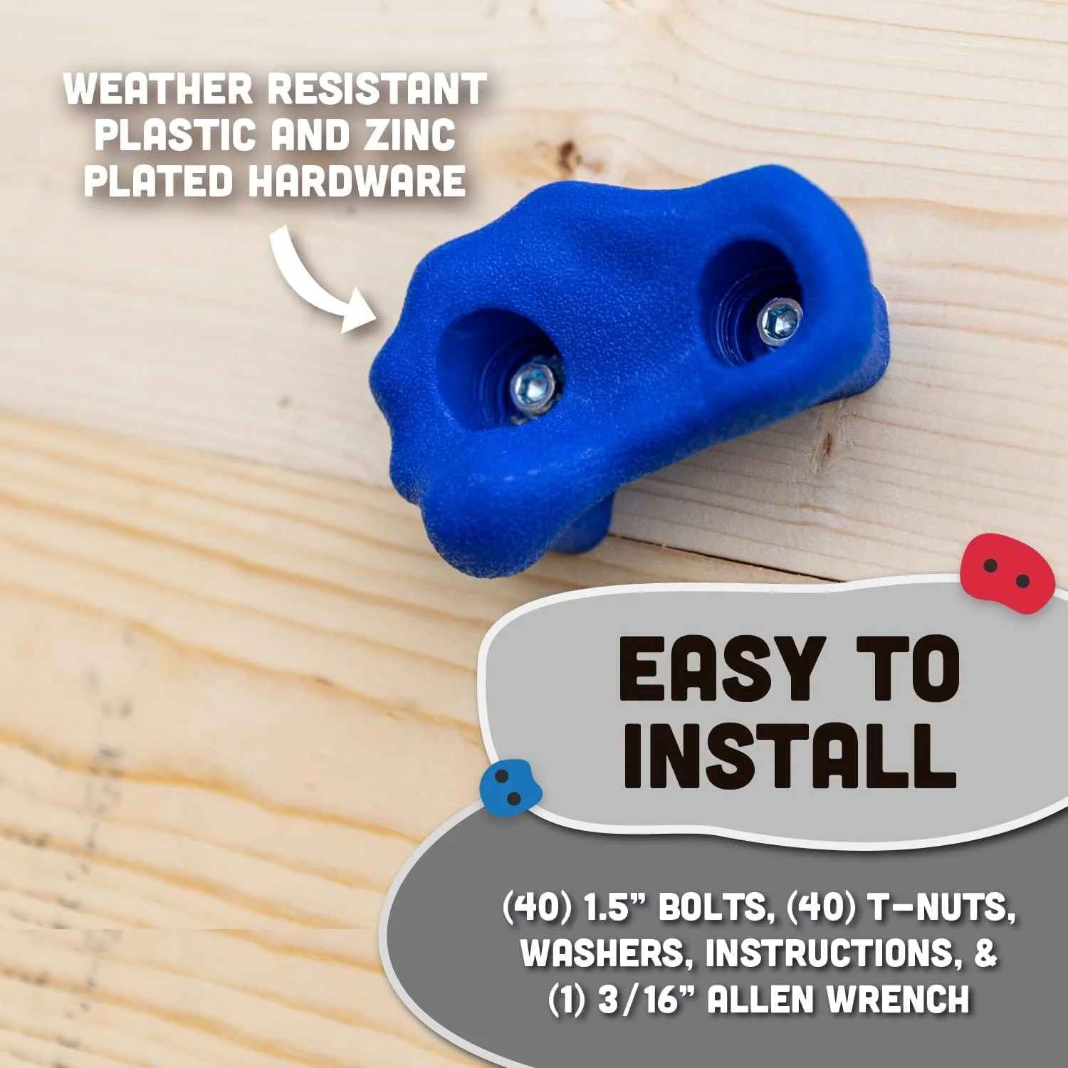 بسته 20 عددی گیره سنگنوردی کودکانه KASTWAVE، شامل لوازم نصب برای نصب 1 اینچی، گیره های سنگنوردی برای زمین بازی سرپوشیده و روباز