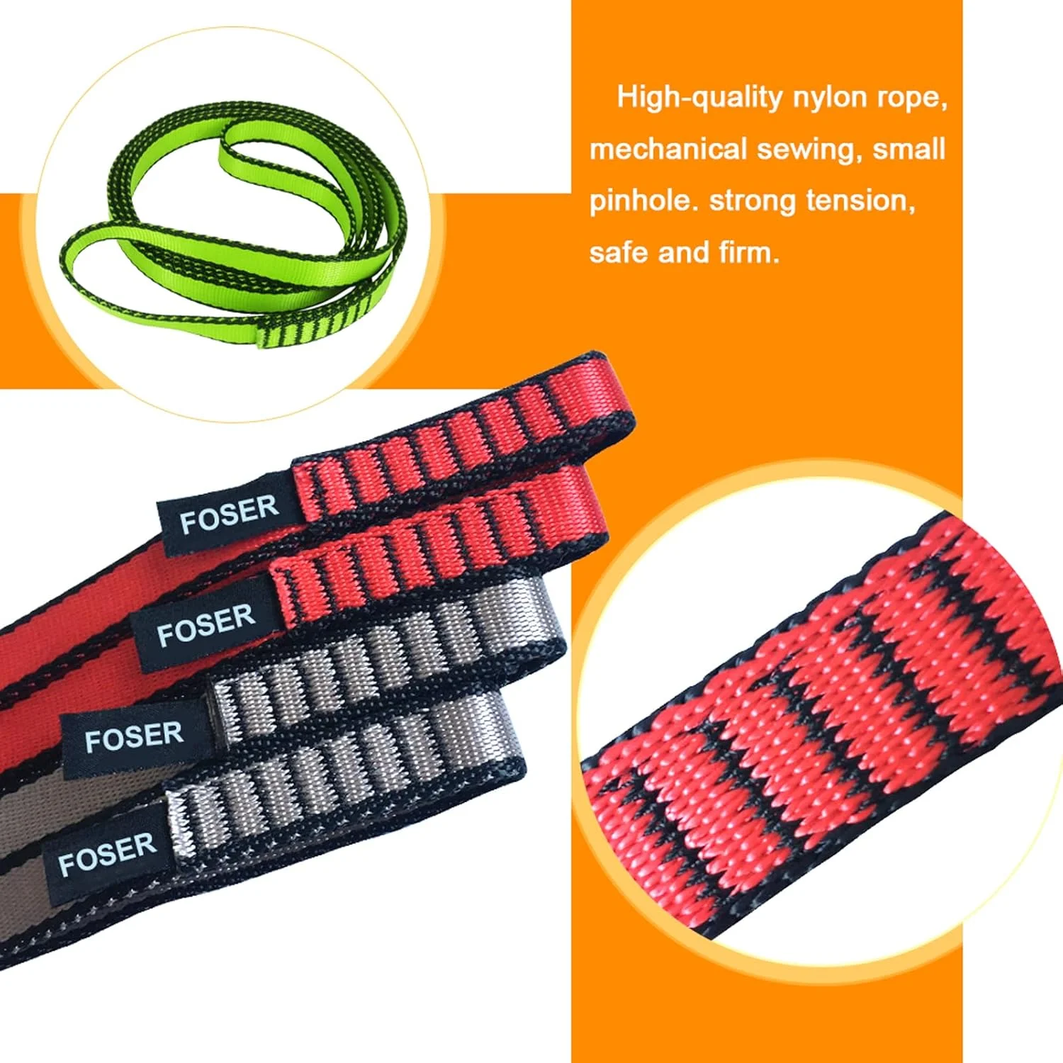 اسلینگ کوهنوردی نایلونی FOSER 18mm، طناب نایلونی 23KN، مناسب برای صخره نوردی، کوهنوردی، پیاده روی، فرود، تجهیزات اضطراری و غیره