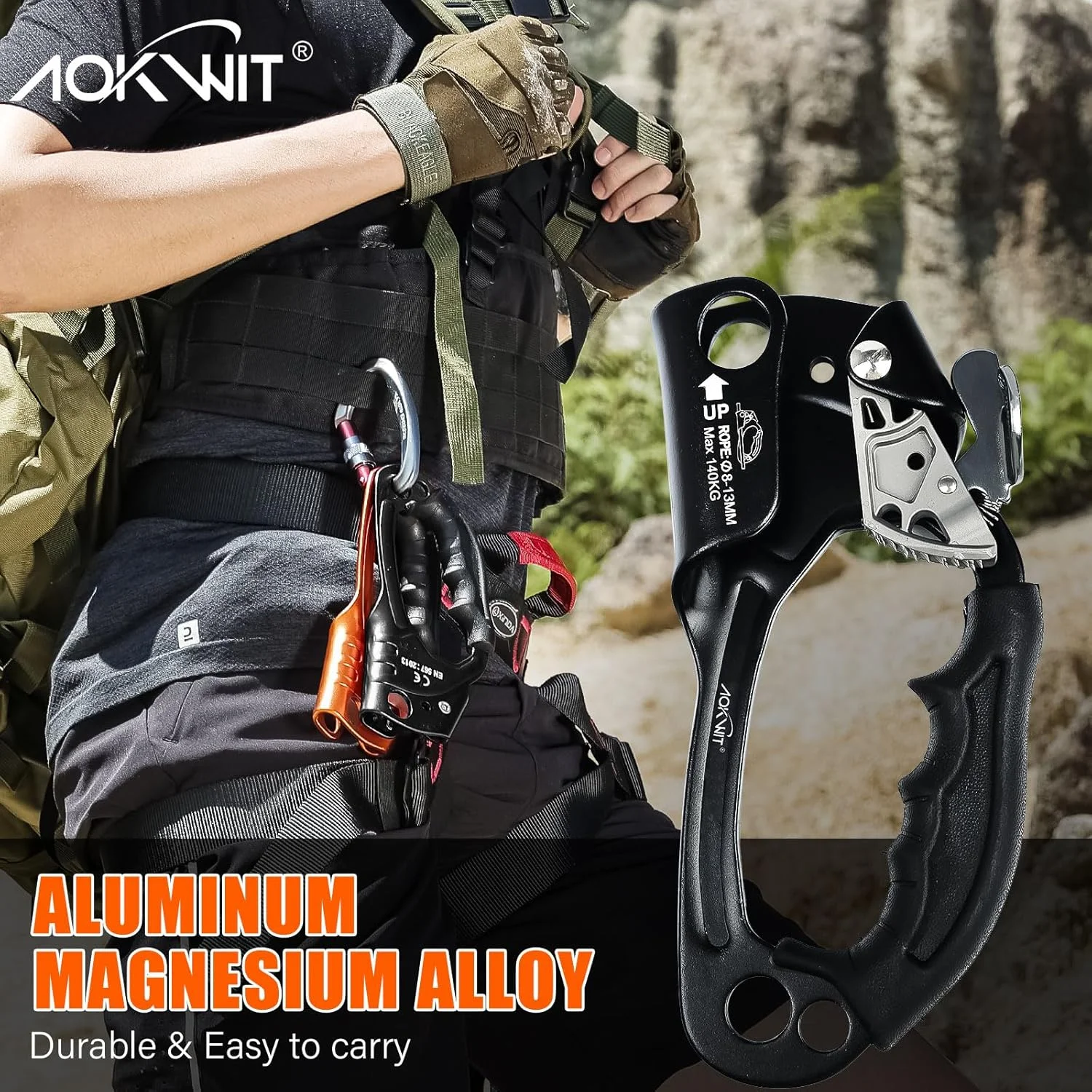 Hand Ascender High strength aluminum Alloy Climbing Ascender with Ergonomic Rubber Handle Strong Rappelling Gear Equipment for Rock Climbing Tree Arborist Rescue Mountaineering Caving Left Right Hand Hand Ascender High strength aluminum Alloy Climbing Ascender with Ergonomic Rubber Handle Strong Rappelling Gear Equipment for Rock Climbing Tree Arborist Rescue Mountaineering Caving Left Right Hand