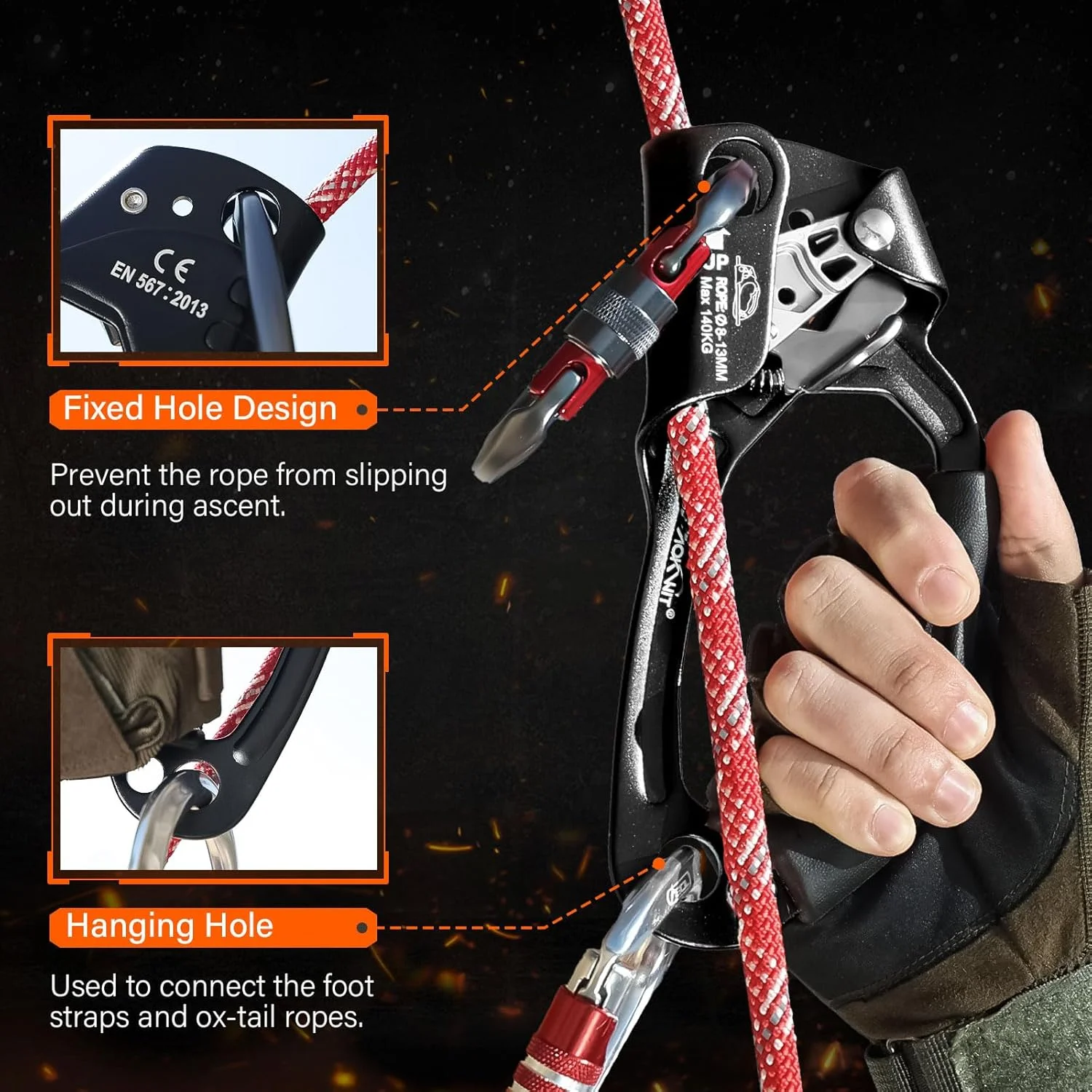 Hand Ascender High strength aluminum Alloy Climbing Ascender with Ergonomic Rubber Handle Strong Rappelling Gear Equipment for Rock Climbing Tree Arborist Rescue Mountaineering Caving Left Right Hand Hand Ascender High strength aluminum Alloy Climbing Ascender with Ergonomic Rubber Handle Strong Rappelling Gear Equipment for Rock Climbing Tree Arborist Rescue Mountaineering Caving Left Right Hand