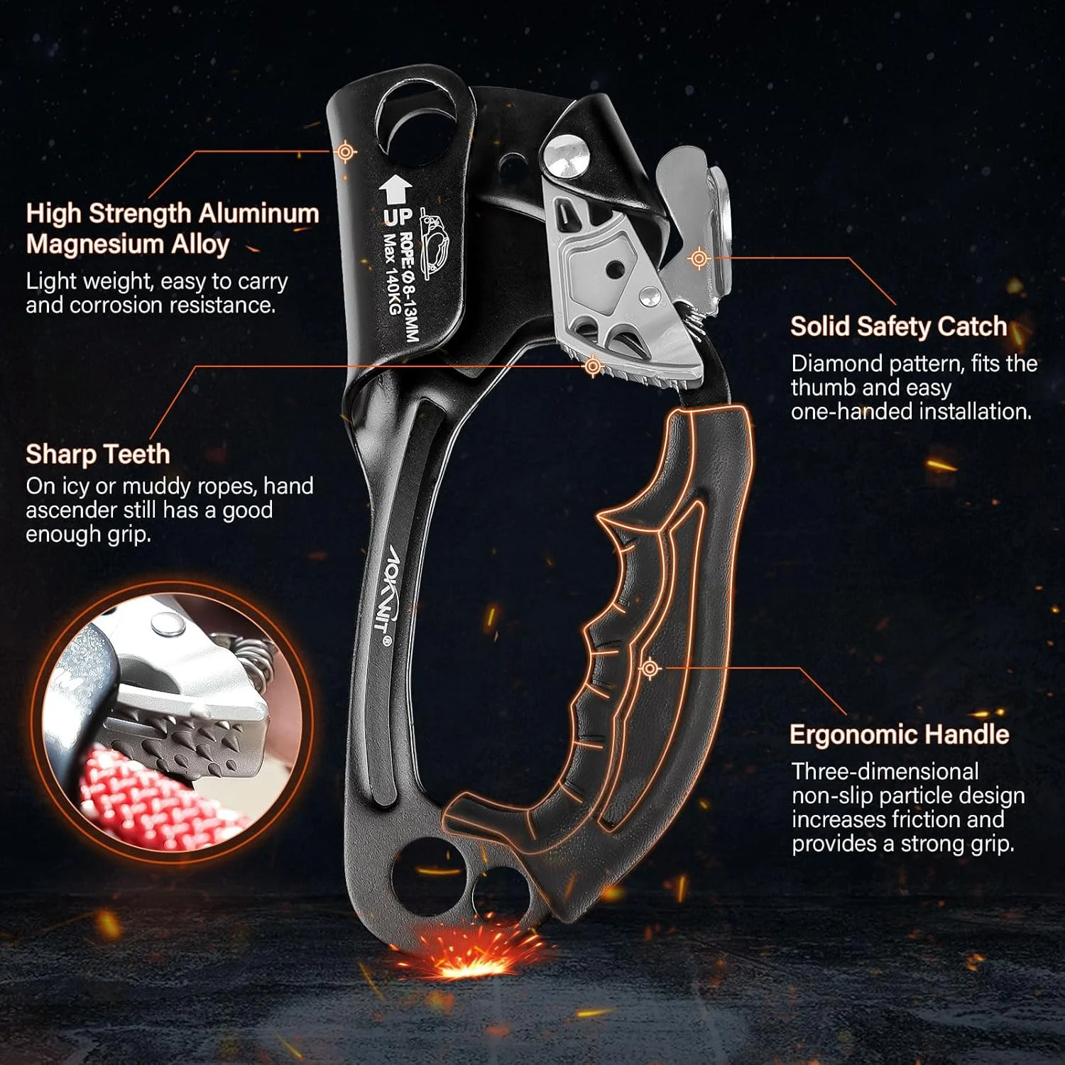 Hand Ascender High strength aluminum Alloy Climbing Ascender with Ergonomic Rubber Handle Strong Rappelling Gear Equipment for Rock Climbing Tree Arborist Rescue Mountaineering Caving Left Right Hand Hand Ascender High strength aluminum Alloy Climbing Ascender with Ergonomic Rubber Handle Strong Rappelling Gear Equipment for Rock Climbing Tree Arborist Rescue Mountaineering Caving Left Right Hand