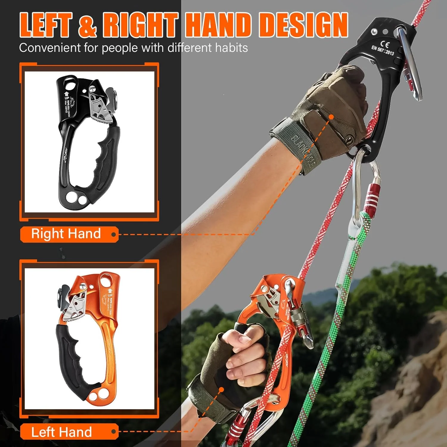 Hand Ascender High strength aluminum Alloy Climbing Ascender with Ergonomic Rubber Handle Strong Rappelling Gear Equipment for Rock Climbing Tree Arborist Rescue Mountaineering Caving Left Right Hand Hand Ascender High strength aluminum Alloy Climbing Ascender with Ergonomic Rubber Handle Strong Rappelling Gear Equipment for Rock Climbing Tree Arborist Rescue Mountaineering Caving Left Right Hand