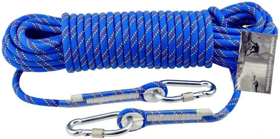 HXSMK Abseiling Rope Outdoor Safety Professional Rock Climbing Rope Cord Caving Rappelling Survival Auxiliary Cord Climbing Equipment with Carabiner blue