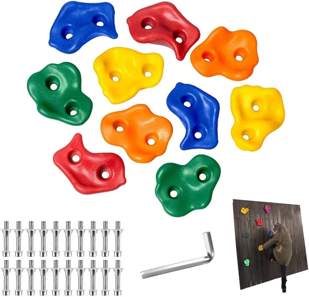 ست 10 عددی سنگ نوردی کودک Beauenty، گیره سنگ نوردی، دیوار صخره نوردی، لوازم جانبی بازی داخل و خارج از منزل برای بزرگسالان، به همراه لوازم نصب، کیت گیره دیوار صخره نوردی زمین بازی خانگی