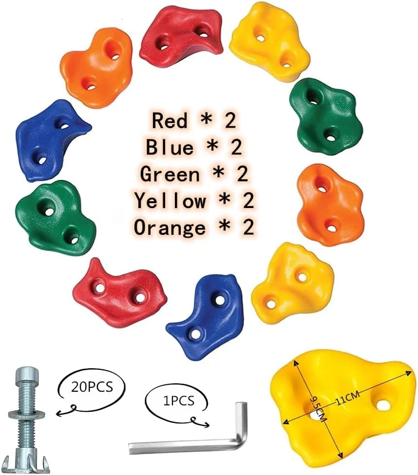 ست 10 عددی سنگ نوردی کودک Beauenty، گیره سنگ نوردی، دیوار صخره نوردی، لوازم جانبی بازی داخل و خارج از منزل برای بزرگسالان، به همراه لوازم نصب، کیت گیره دیوار صخره نوردی زمین بازی خانگی