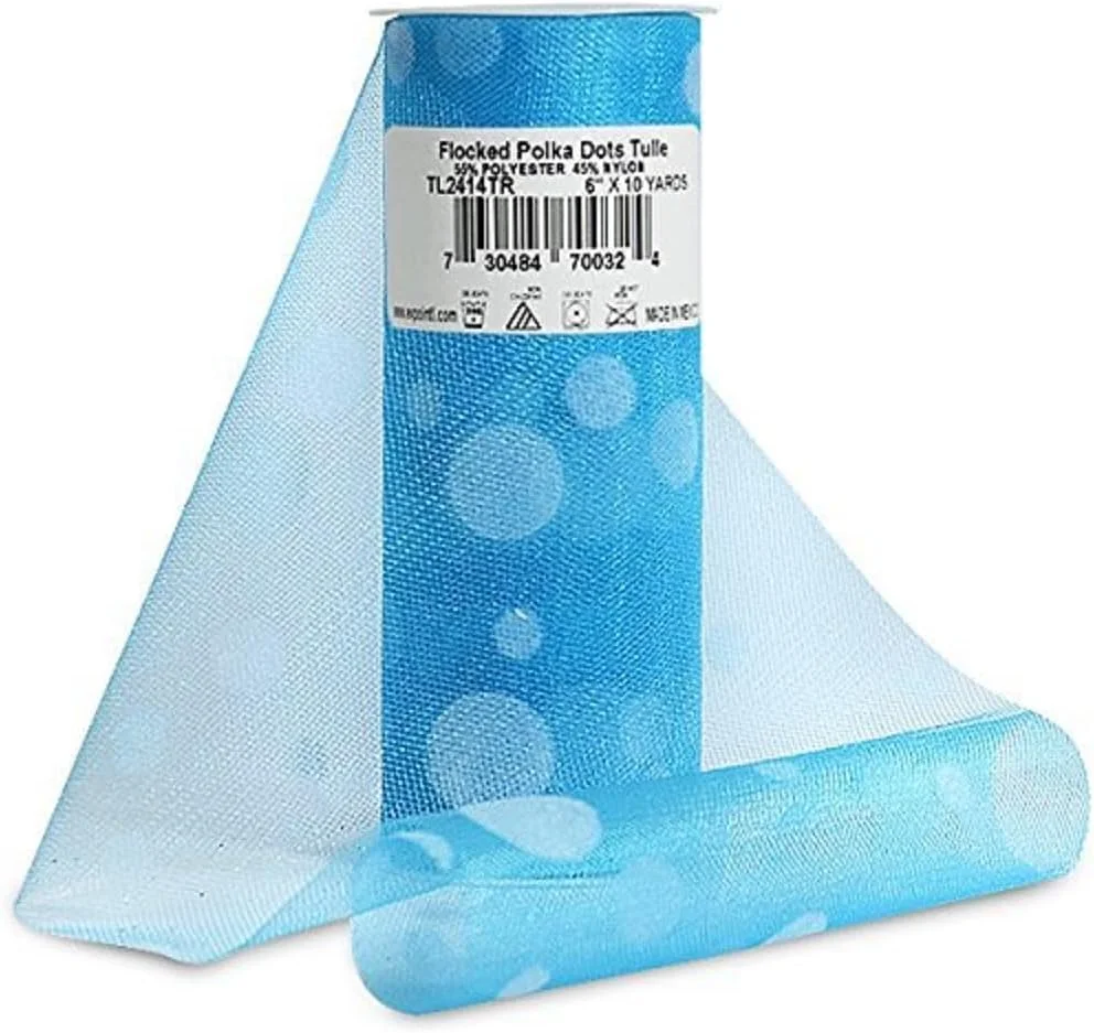 اکسپو اینترنشنال "تور خالدار فلوک شده 6 اینچ 10 یارد - فیروزه ای"