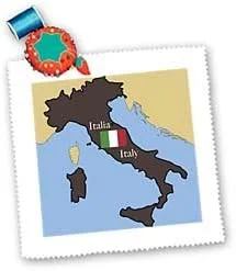 3dRose The Map and Flag of Italy with Italy Printed in English and Italian Square Quilt Sheet, 10 by 10-Inch