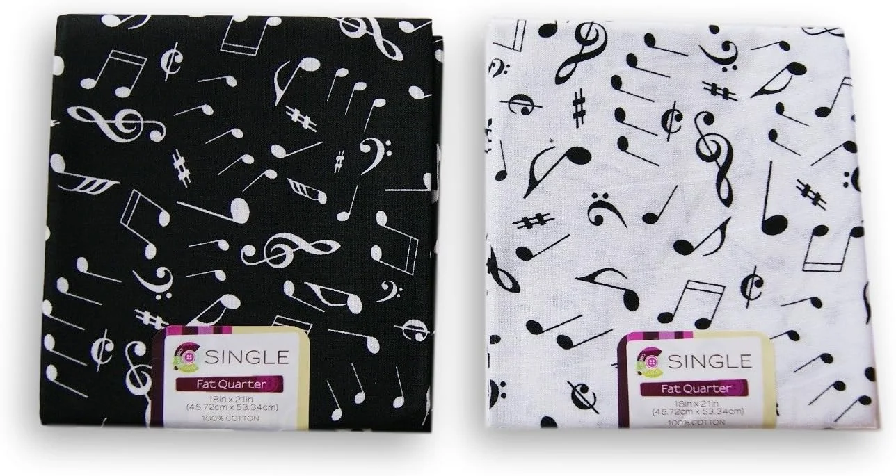 Creative Cuts Music Notes Fat Quarters Bundle - Black and White Pattern Theme