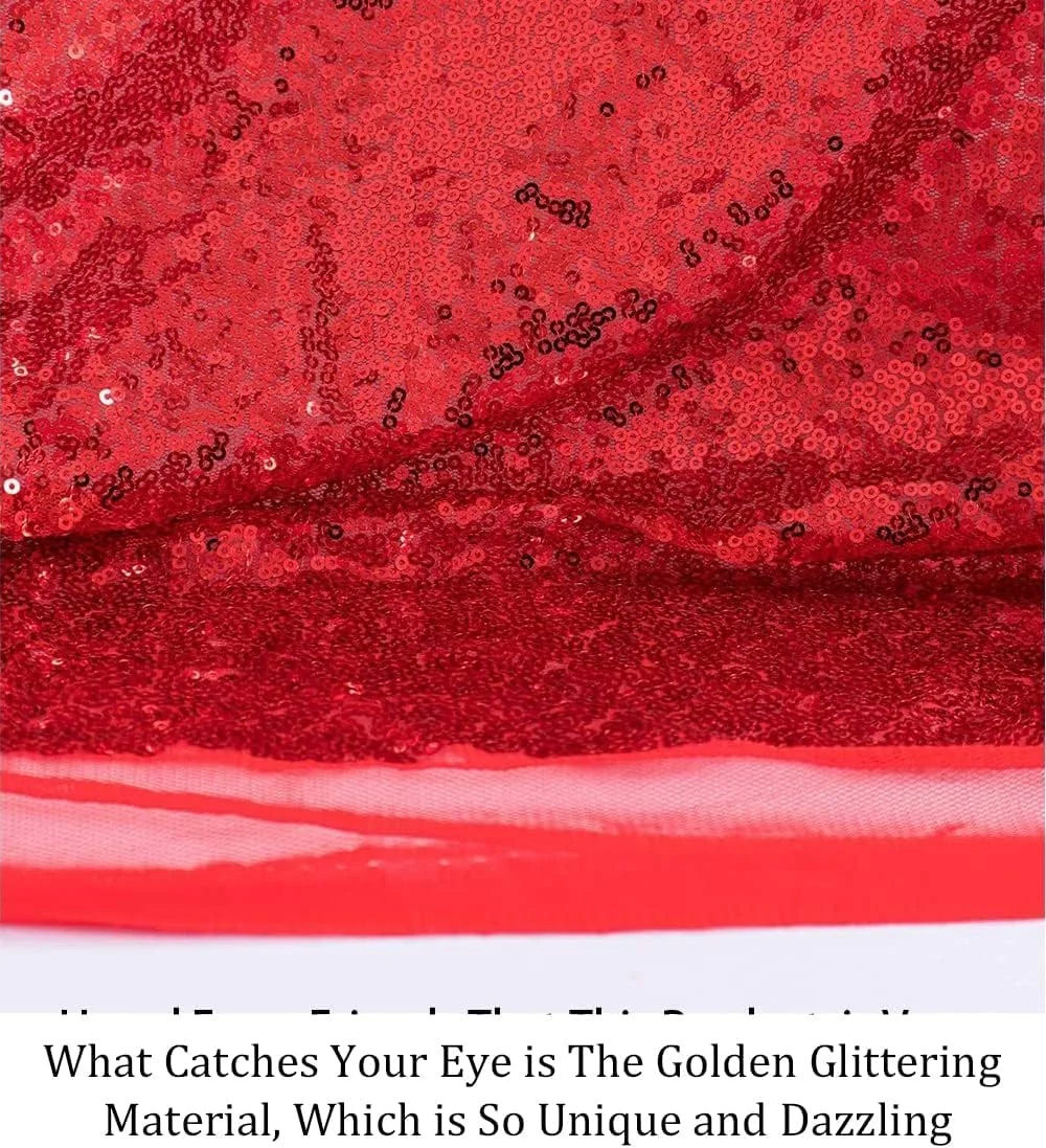 Pardecor Sequin Fabric by The Yard Red 1 Yard Sparkly Fabric Mesh Sequins Fabric for Sewing Clothing and Making Tablecloth Table Runner Wedding Party Decor
