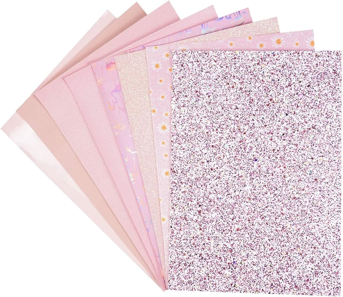 8 تکه ورق چرم مصنوعی 20x30 سانتی متر صورتی روشن گل بابونه اکلیلی درشت و ظریف ورنی متالیک طرح چرم لیچی هولوگرافیک فلامینگو مناسب ساخت پاپیون و گوشواره 8 تکه ورق چرم مصنوعی 20x30 سانتی متر صورتی روشن گل بابونه اکلیلی درشت و ظریف ورنی متالیک طرح چرم لیچی هولوگرافیک فلامینگو مناسب ساخت پاپیون و گوشواره