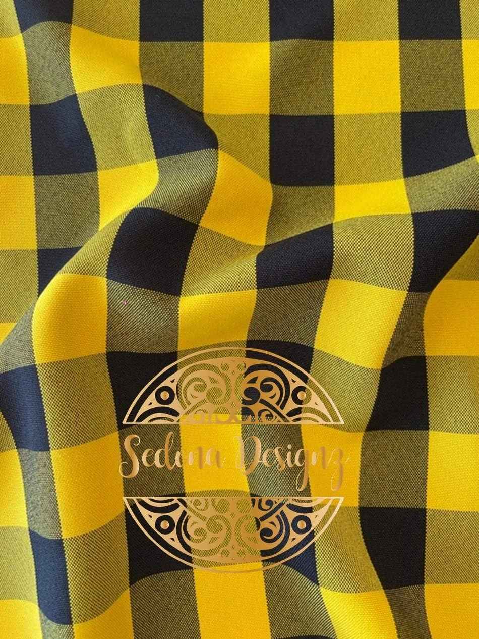 پارچه چهارخانه پلی پاپلین طرح Gingham Sedona Designz, Inc. عرض 1 اینچ (زرد و مشکی) - متری
