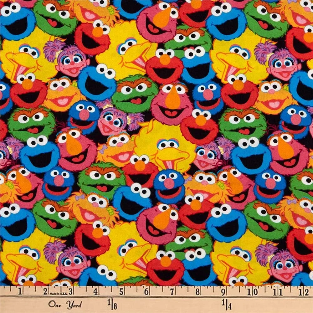 پارچه متری طرح خیابان سسمی (Sesame Street) با شخصیت های دیجیتال، برند Cranston Print Works/Quilting Treasures/VIP