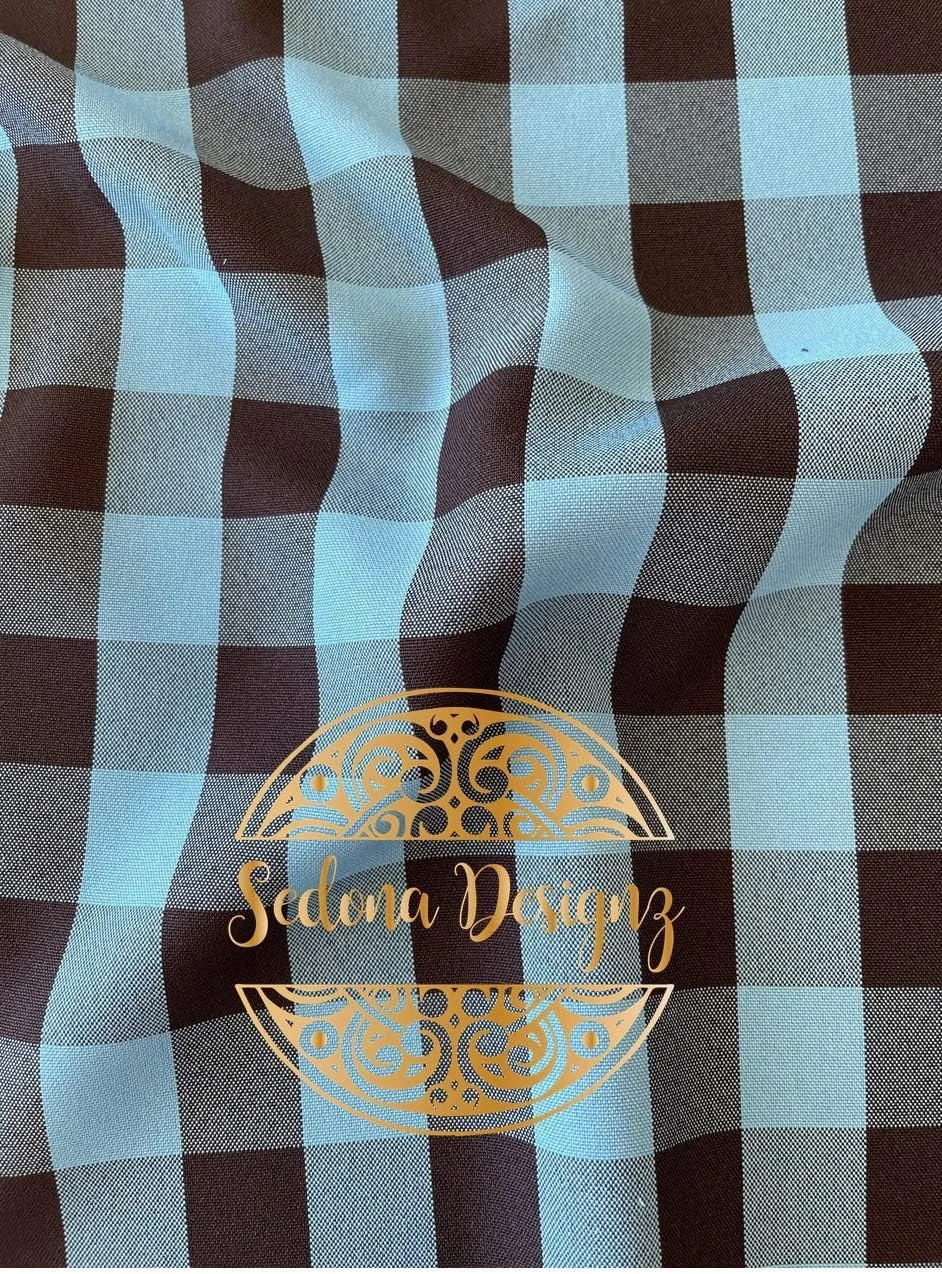 پارچه چهارخانه پلی‌پاپلین یک اینچی Sedona Designz, Inc. (فیروزه‌ای و مشکی) - متری