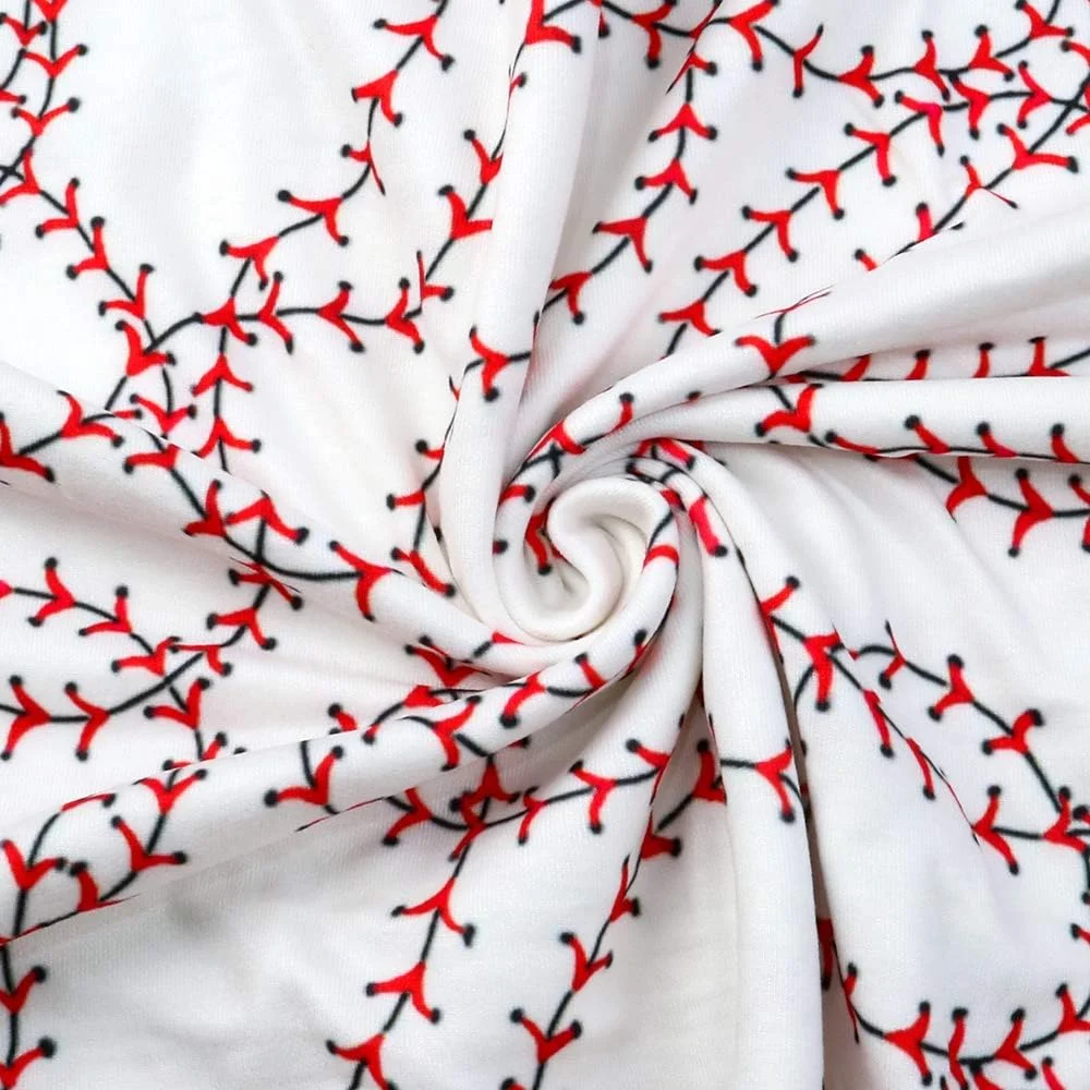 پارچه پلی استر دو رو برس خورده طرح بیسبال David Angie، نرم و لطیف، کشسان 4 طرفه، مناسب برای دوخت لباس (سفید)