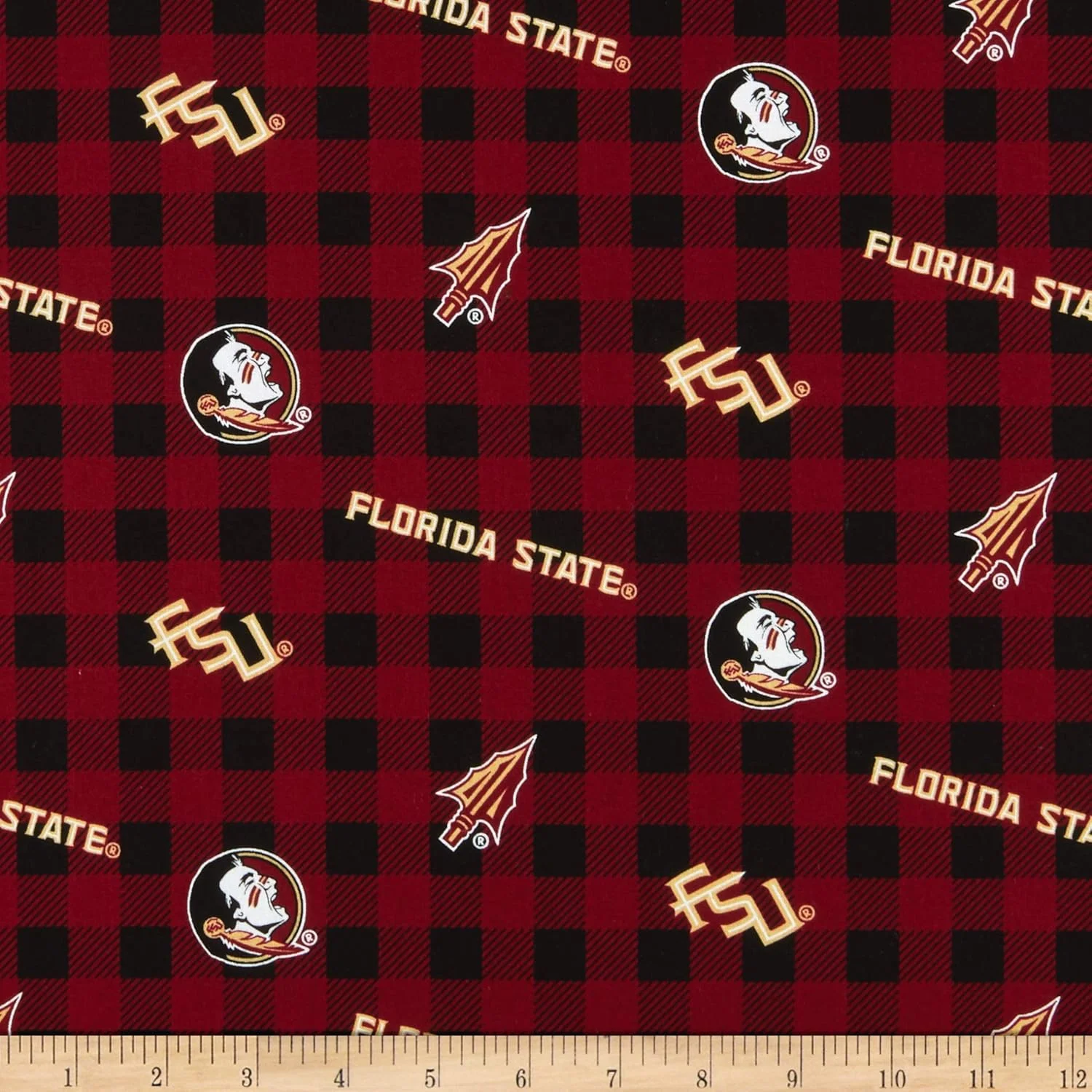 پارچه نخی چهارخانه بوفالو طرح NCAA Florida State Seminoles Seminoles، مناسب برای تکه دوزی، متری