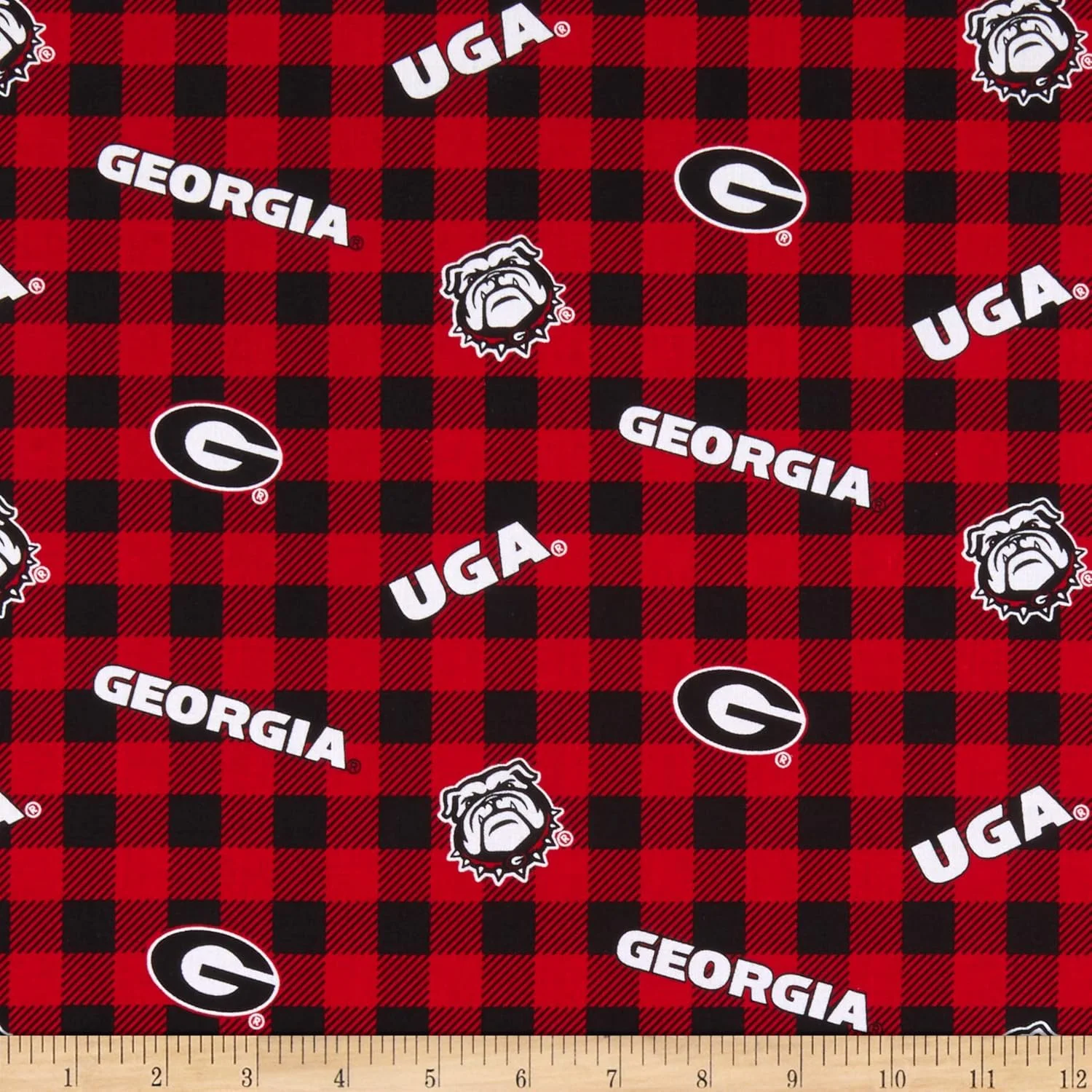 پارچه نخی چهارخانه بوفالو طرح NCAA Georgia Bulldogs، مناسب برای تکه دوزی، متری