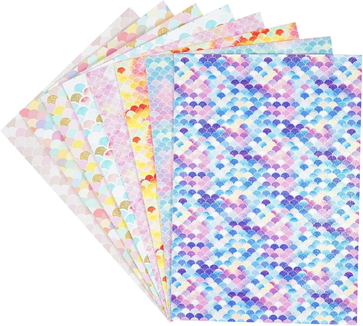 8 تکه/ست ورق چرم مصنوعی 21x30 سانتیمتر طرح پولک ماهی پری دریایی مخلوط، پارچه اکلیلی ظریف مناسب ساخت پاپیون، گوشواره و سایر کاردستیهای چرمی 8 تکه/ست ورق چرم مصنوعی 21x30 سانتیمتر طرح پولک ماهی پری دریایی مخلوط، پارچه اکلیلی ظریف مناسب ساخت پاپیون، گوشواره و سایر کاردستیهای چرمی
