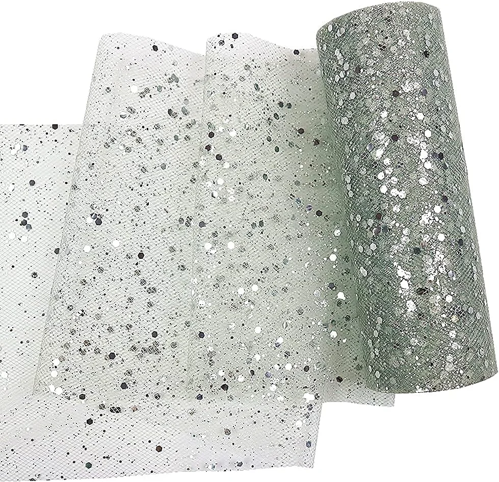 Yuanchuan Laser Sequin Glitter Tulle Rolls 6 inch x 10 Yards (30 feet) Silver for Table Runner Chair Sash Bow Pet Tutu Skirt Sewing Crafting Fabric Wedding Birthday Ribbon (Silver) Yuanchuan Laser Sequin Glitter Tulle Rolls 6 inch x 10 Yards (30 feet) Silver for Table Runner Chair Sash Bow Pet Tutu Skirt Sewing Crafting Fabric Wedding Birthday Ribbon (Silver)