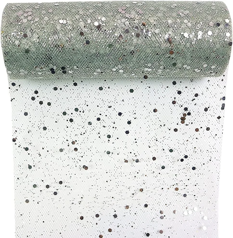 Yuanchuan Laser Sequin Glitter Tulle Rolls 6 inch x 10 Yards (30 feet) Silver for Table Runner Chair Sash Bow Pet Tutu Skirt Sewing Crafting Fabric Wedding Birthday Ribbon (Silver) Yuanchuan Laser Sequin Glitter Tulle Rolls 6 inch x 10 Yards (30 feet) Silver for Table Runner Chair Sash Bow Pet Tutu Skirt Sewing Crafting Fabric Wedding Birthday Ribbon (Silver)