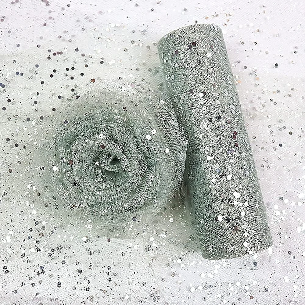 Yuanchuan Laser Sequin Glitter Tulle Rolls 6 inch x 10 Yards (30 feet) Silver for Table Runner Chair Sash Bow Pet Tutu Skirt Sewing Crafting Fabric Wedding Birthday Ribbon (Silver) Yuanchuan Laser Sequin Glitter Tulle Rolls 6 inch x 10 Yards (30 feet) Silver for Table Runner Chair Sash Bow Pet Tutu Skirt Sewing Crafting Fabric Wedding Birthday Ribbon (Silver)