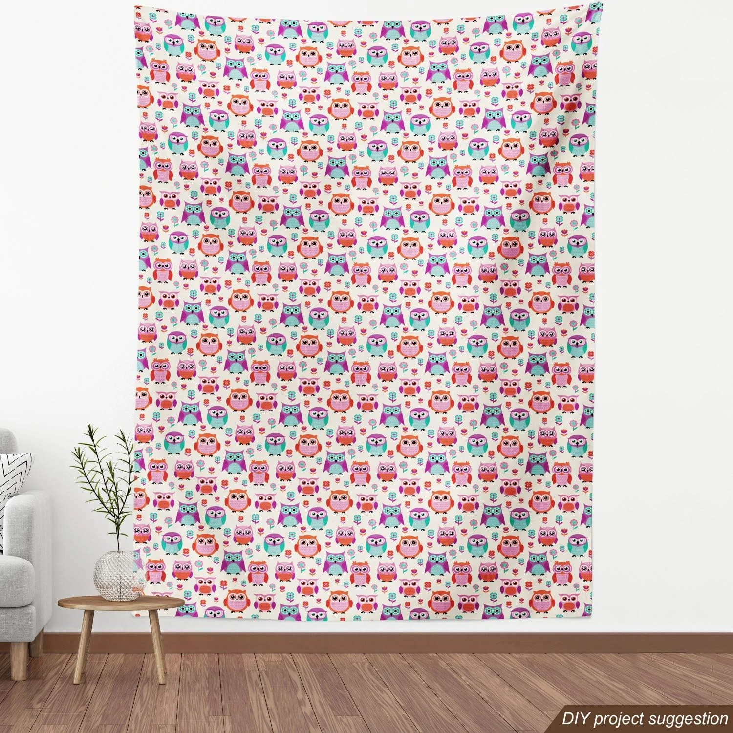 Ambesonne Owls Fabric by The Yard, Owls Happy Childhood Hipster Modern Repeated Animals Pattern Illustration, Decorative Fabric for Upholstery and Home Accents, 1 Yard, Orange Fuchsia Seafoam Ambesonne Owls Fabric by The Yard, Owls Happy Childhood Hipster Modern Repeated Animals Pattern Illustration, Decorative Fabric for Upholstery and Home Accents, 1 Yard, Orange Fuchsia Seafoam