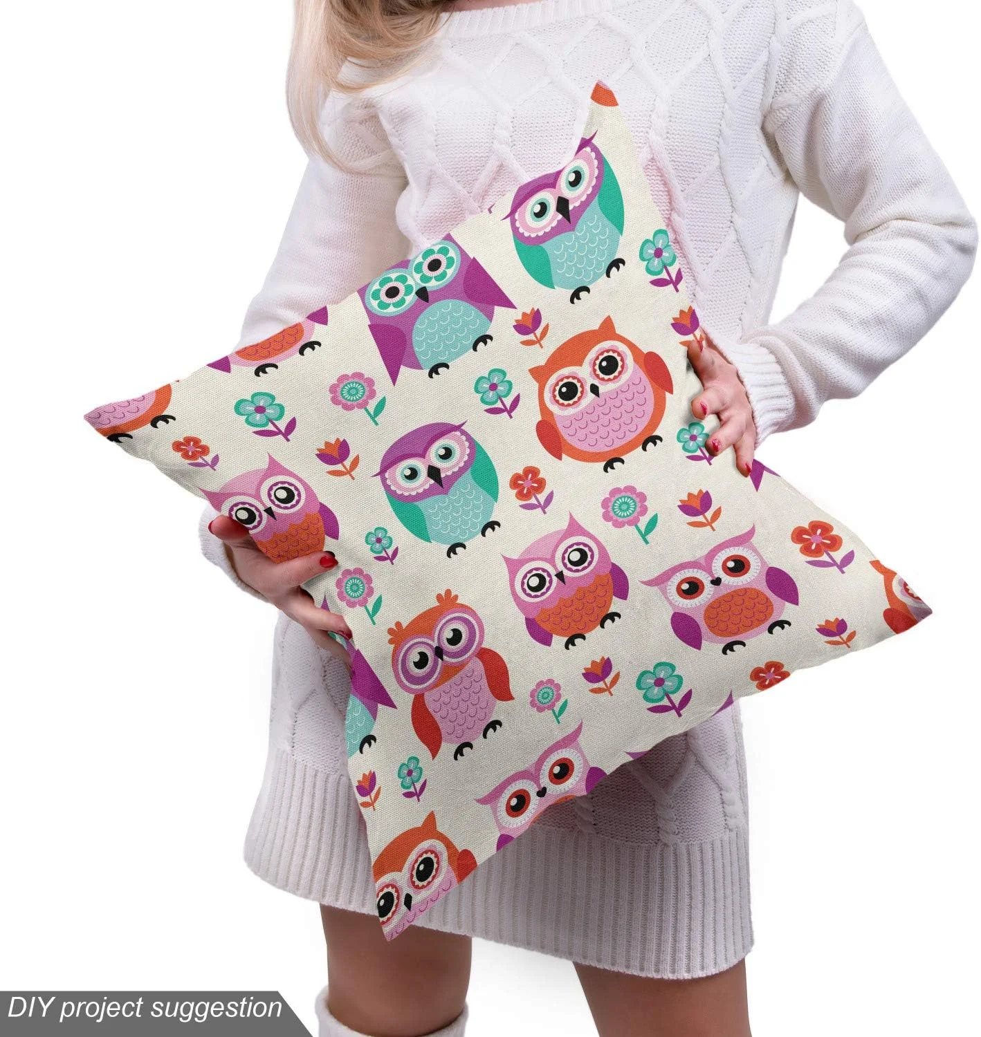 Ambesonne Owls Fabric by The Yard, Owls Happy Childhood Hipster Modern Repeated Animals Pattern Illustration, Decorative Fabric for Upholstery and Home Accents, 1 Yard, Orange Fuchsia Seafoam Ambesonne Owls Fabric by The Yard, Owls Happy Childhood Hipster Modern Repeated Animals Pattern Illustration, Decorative Fabric for Upholstery and Home Accents, 1 Yard, Orange Fuchsia Seafoam