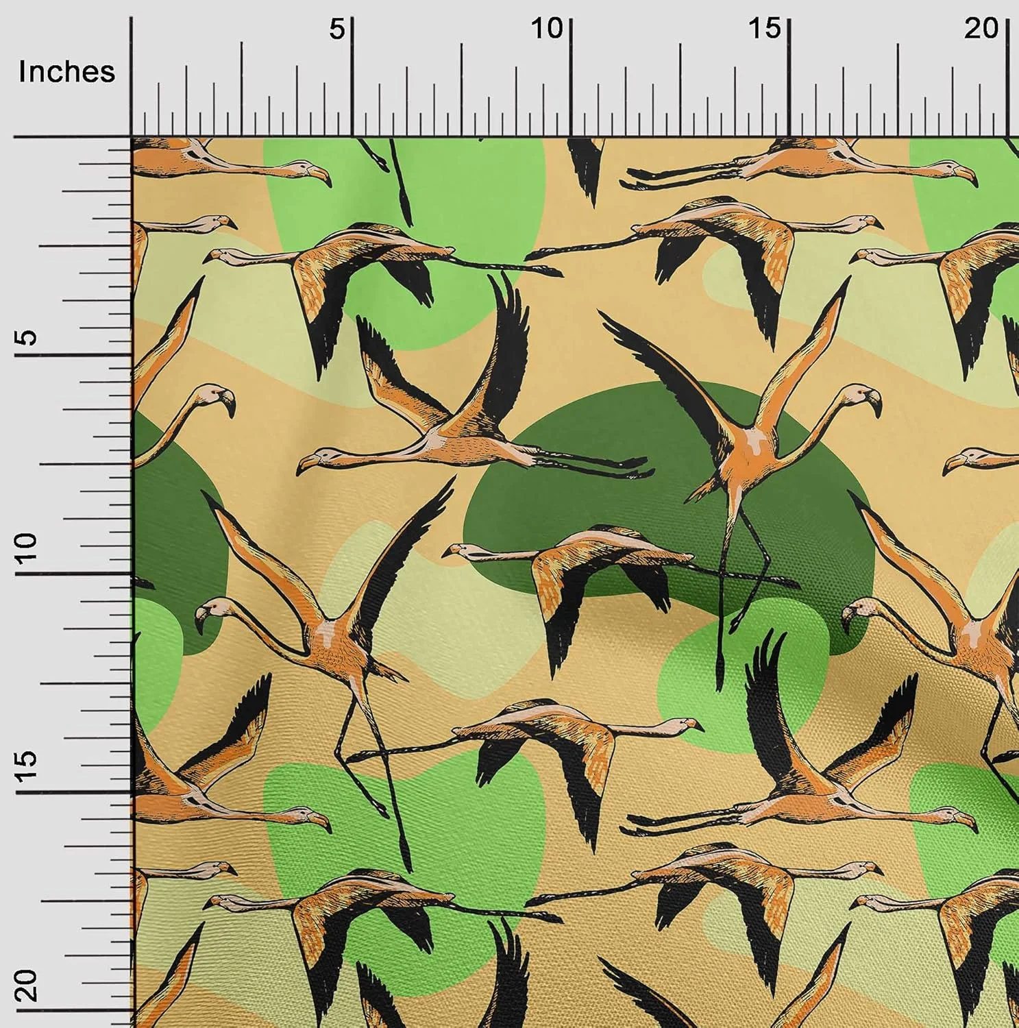پارچه نخی پوپلین توییل زرد طرح فلامینگو مناسب خیاطی و پروژه‌های هنری، متری، عرض 142 سانتی‌متر