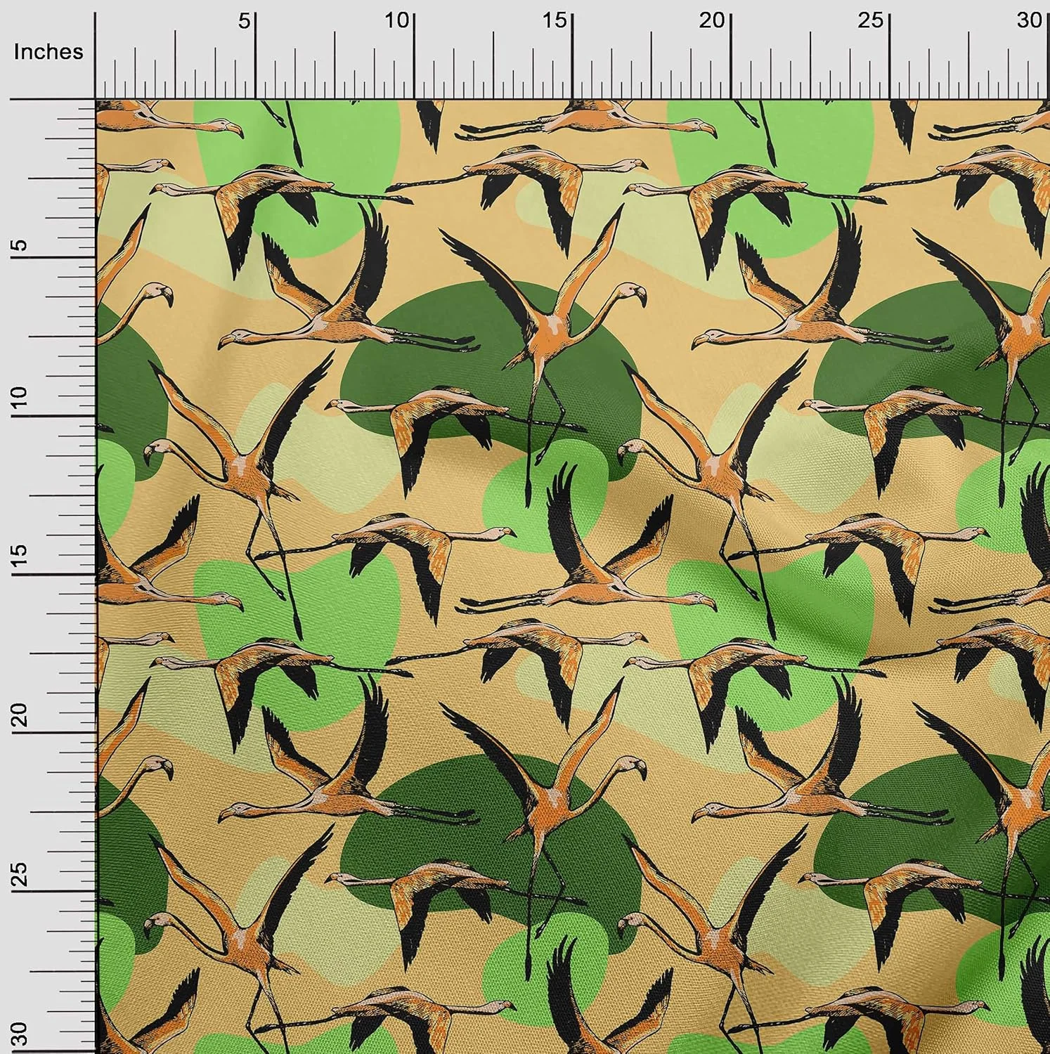 پارچه نخی پوپلین توییل زرد طرح فلامینگو مناسب خیاطی و پروژه‌های هنری، متری، عرض 142 سانتی‌متر